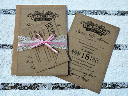 Emily Invitation bundle with lace band and satin ribbon bow